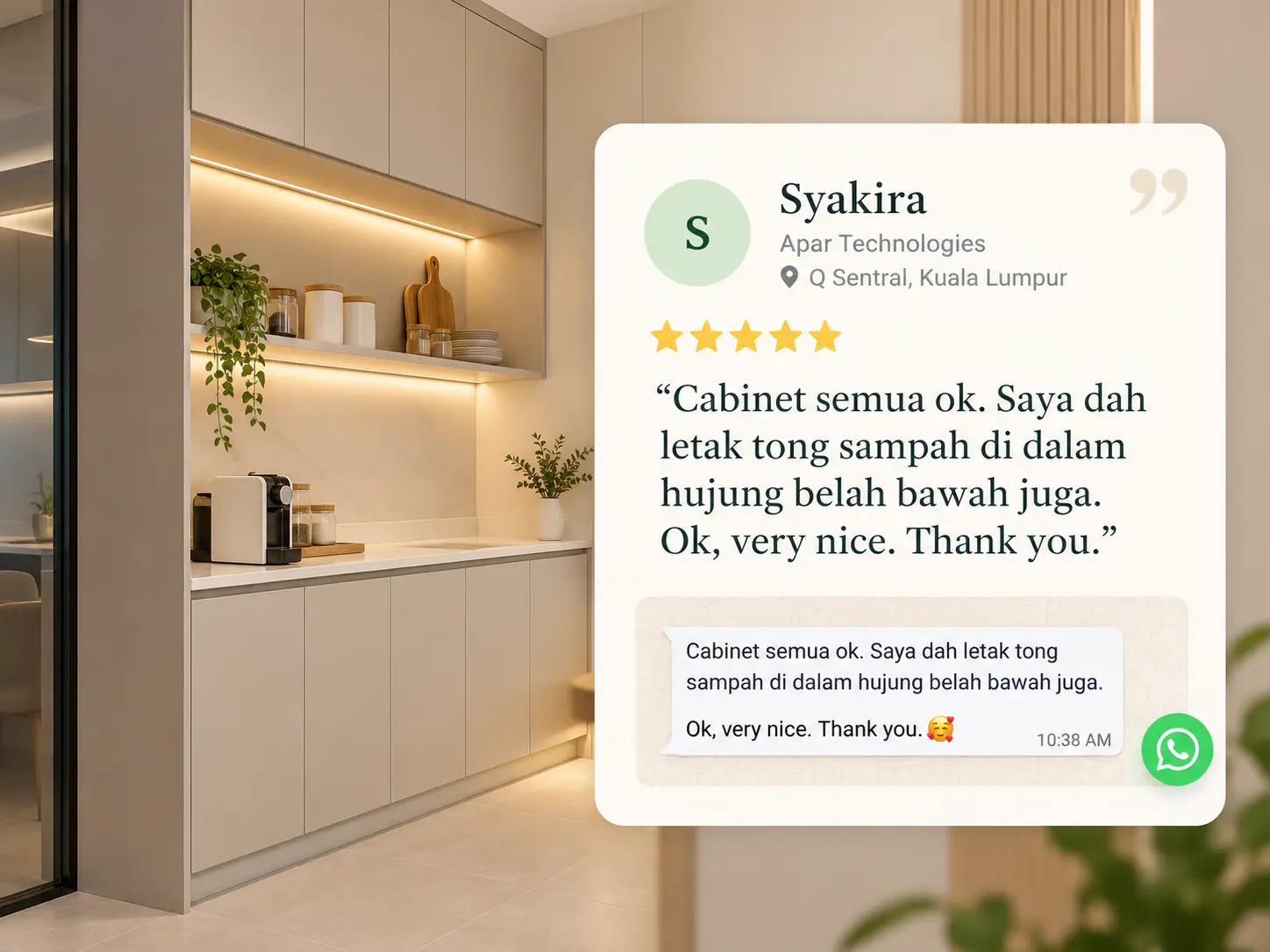 Customer review — office pantry cabinet at Q Sentral, Kuala Lumpur