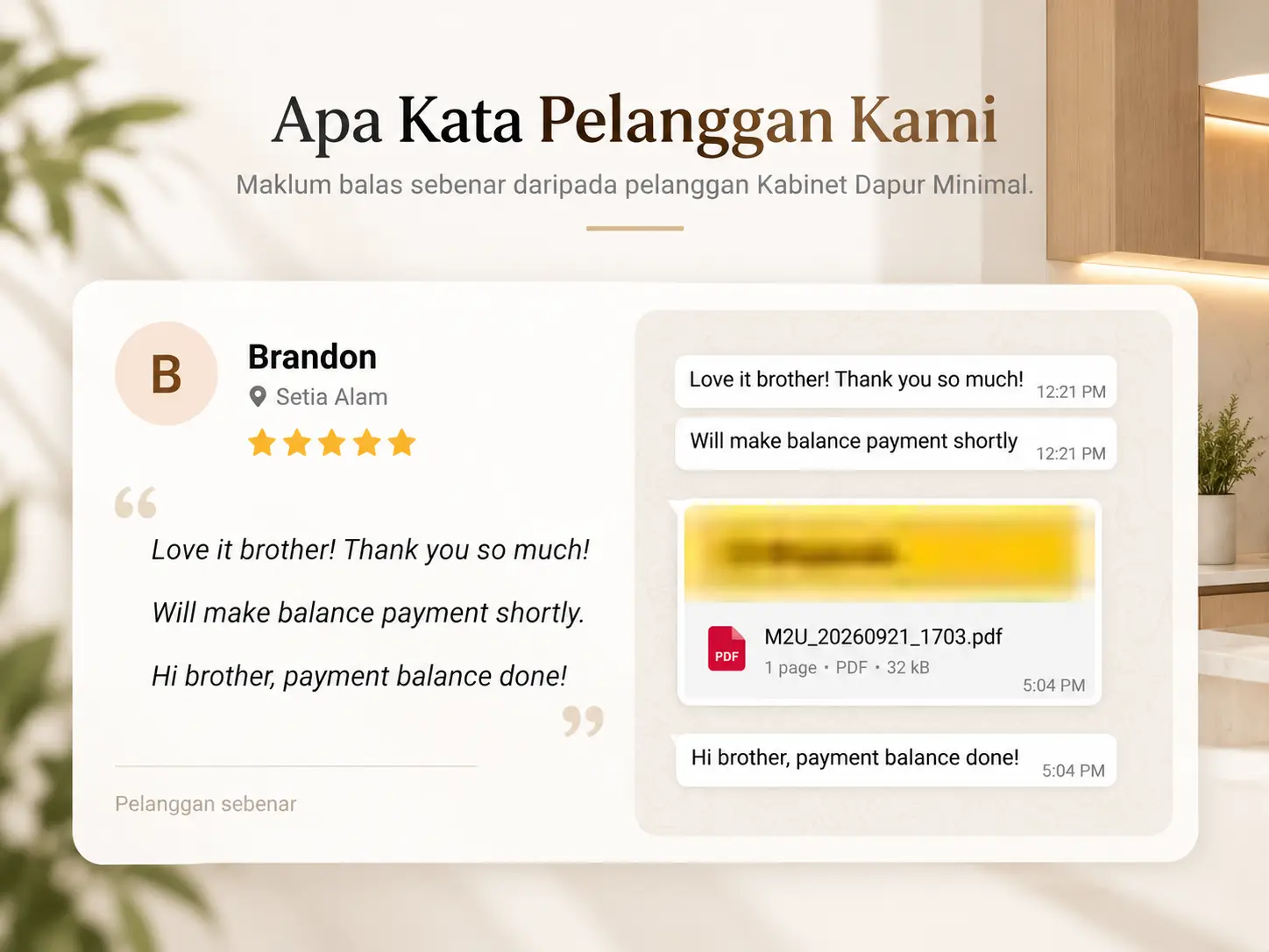 Customer review — kitchen cabinet in Setia Alam